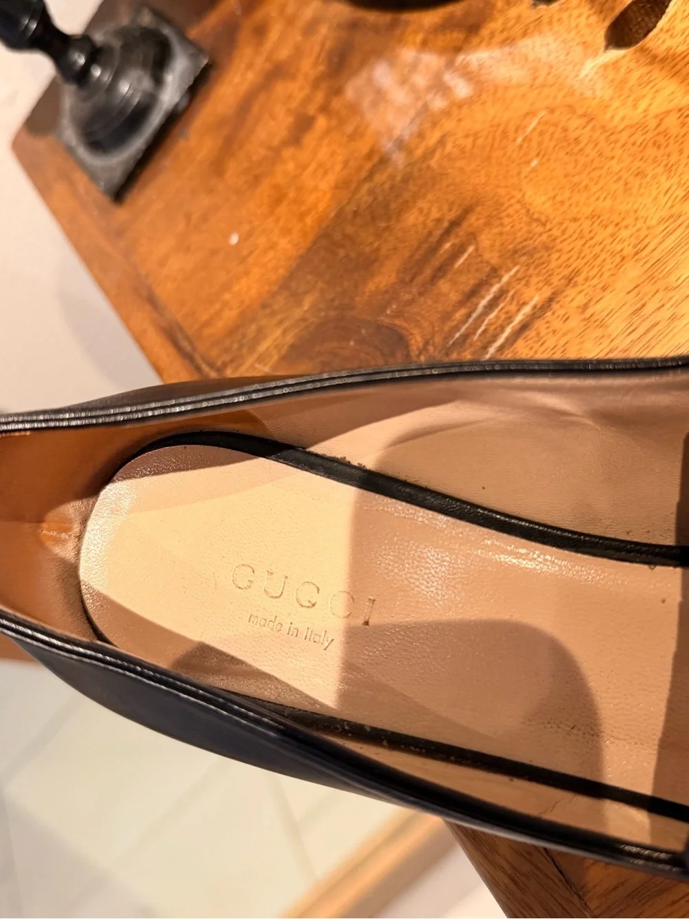 Gucci Black Leather Kiltie Loafers with Gold Double G size 7